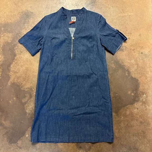 Anne Klein Dresses & Skirts - Anne Klein Denim Dress Gold Zipper Roll Tab Sleeve Casual Career Size 4